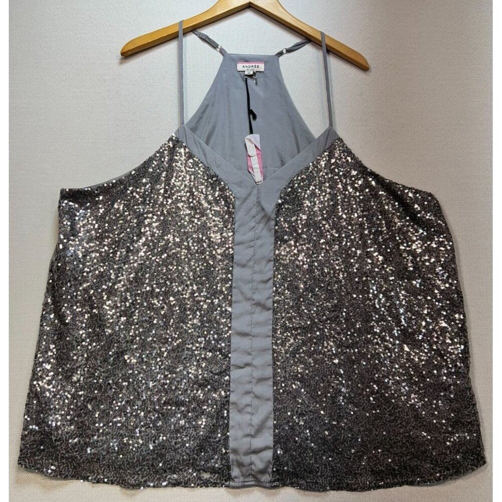 Andree By Unit Women's Halter Sequins Tank Top Size 3X Gray Sleeveless Stretch